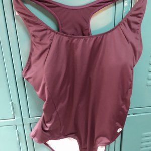 BALEAF Plus Size Wide Straps Crisscross-Back Racerback Swimsuit Wine Red 20W